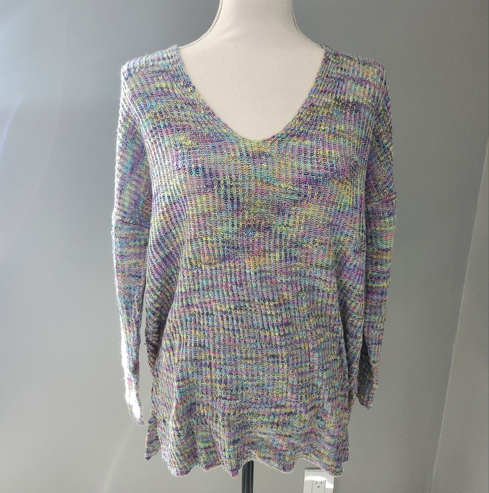 NWT Torrid Rainbow Slub Pullover Tunic V-Neck Sweater - Picture 2 of 6
